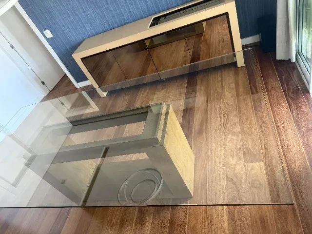 Mesa de Jantar Vidro e Madeira Nogueira - 2,50m - Design Moderno - Foto 2