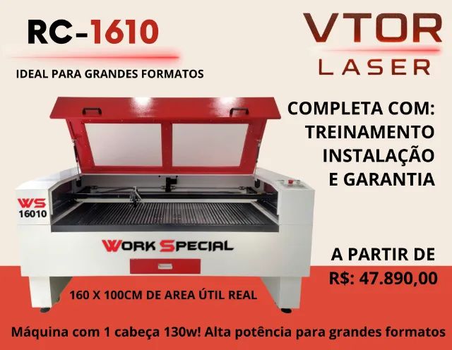 CNC laser CO2 160x100cm com 130w de potência e 1 ano de garantia!