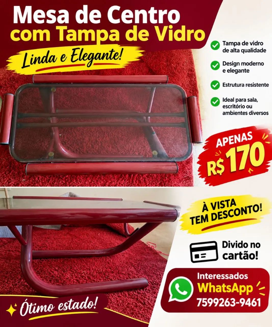 Mesa de centro com tampo de vidro  - Foto 3