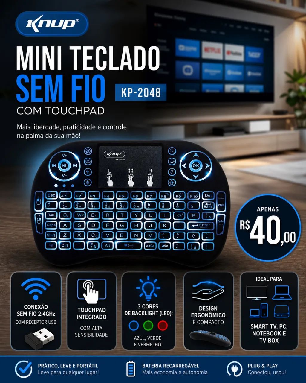 Mini teclado sem fio