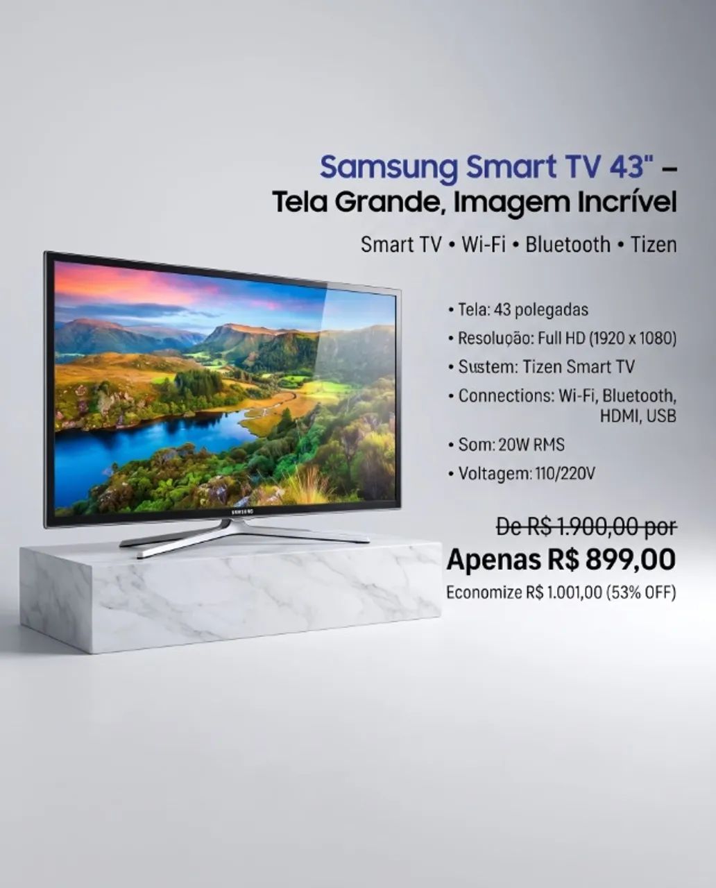 Smart TV Samsung 43" ? Full HD, Wi-Fi e Tizen