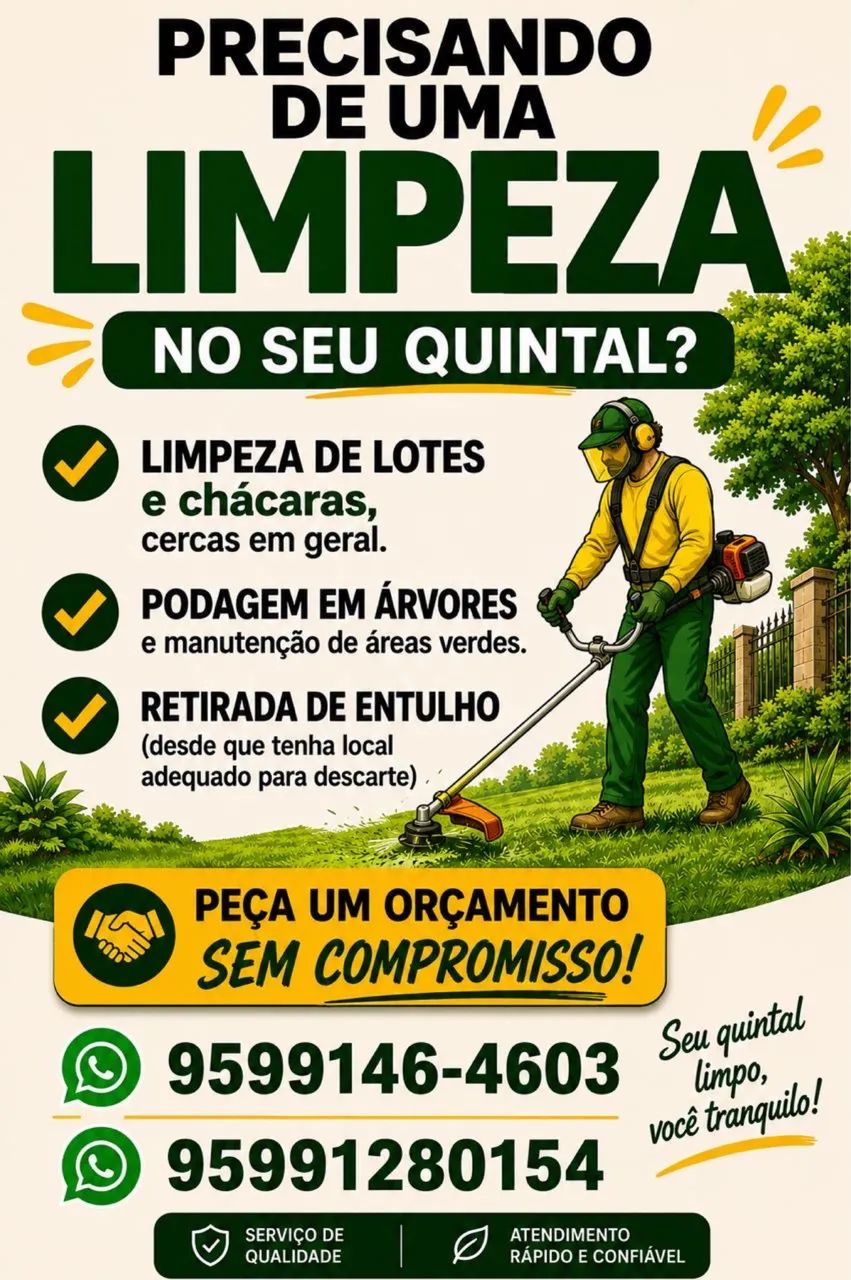 Fazemos limpeza de terreno chácara casas?