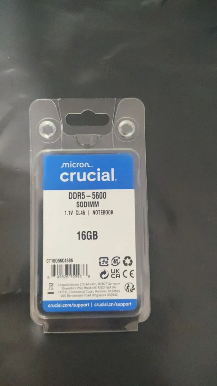 Memória RAM DDR5 SODIMM Crucial 16GB 5600MHz - Notebook - Memória