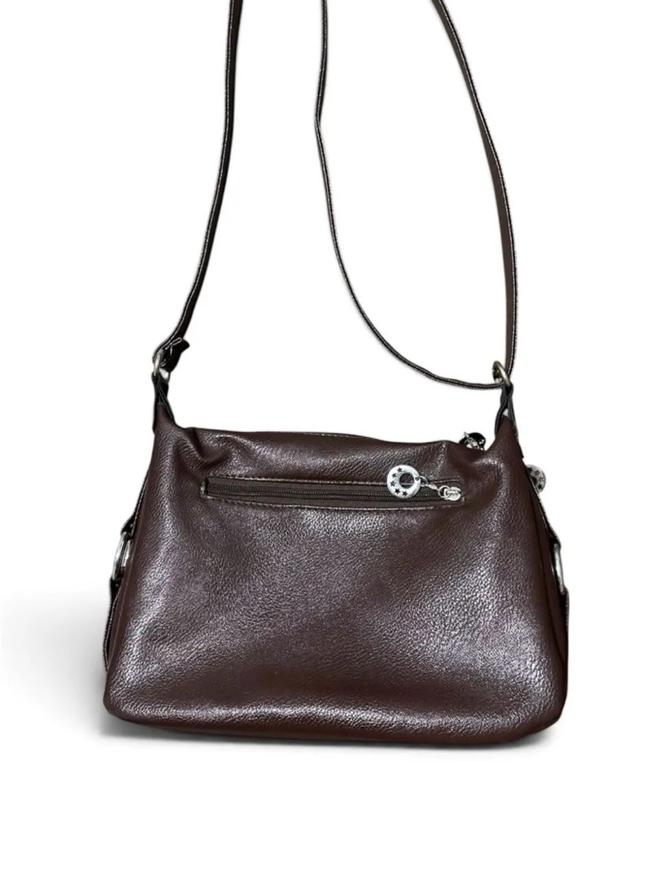 bolsa de couro marrom com bolsos  - Foto 3
