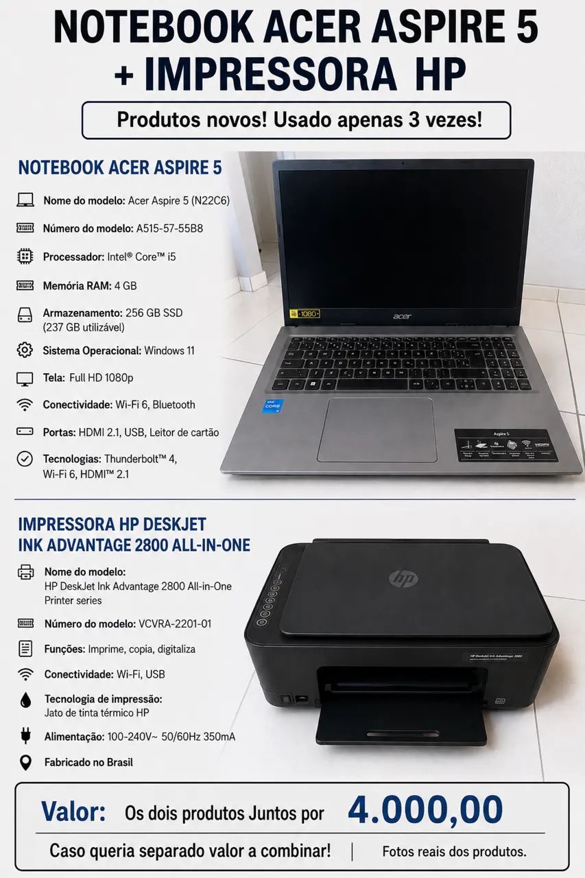 Notebook com impressora 