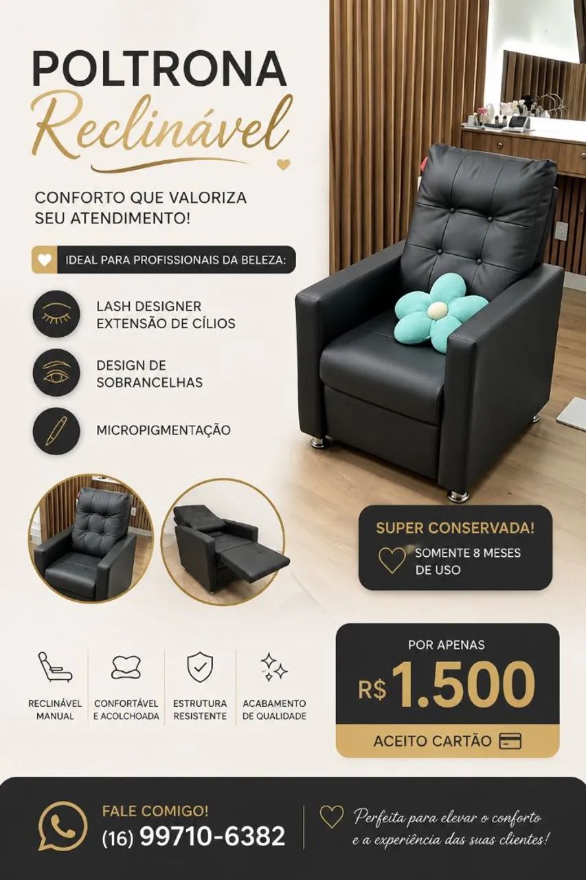 Poltrona reclinável para Lash designer