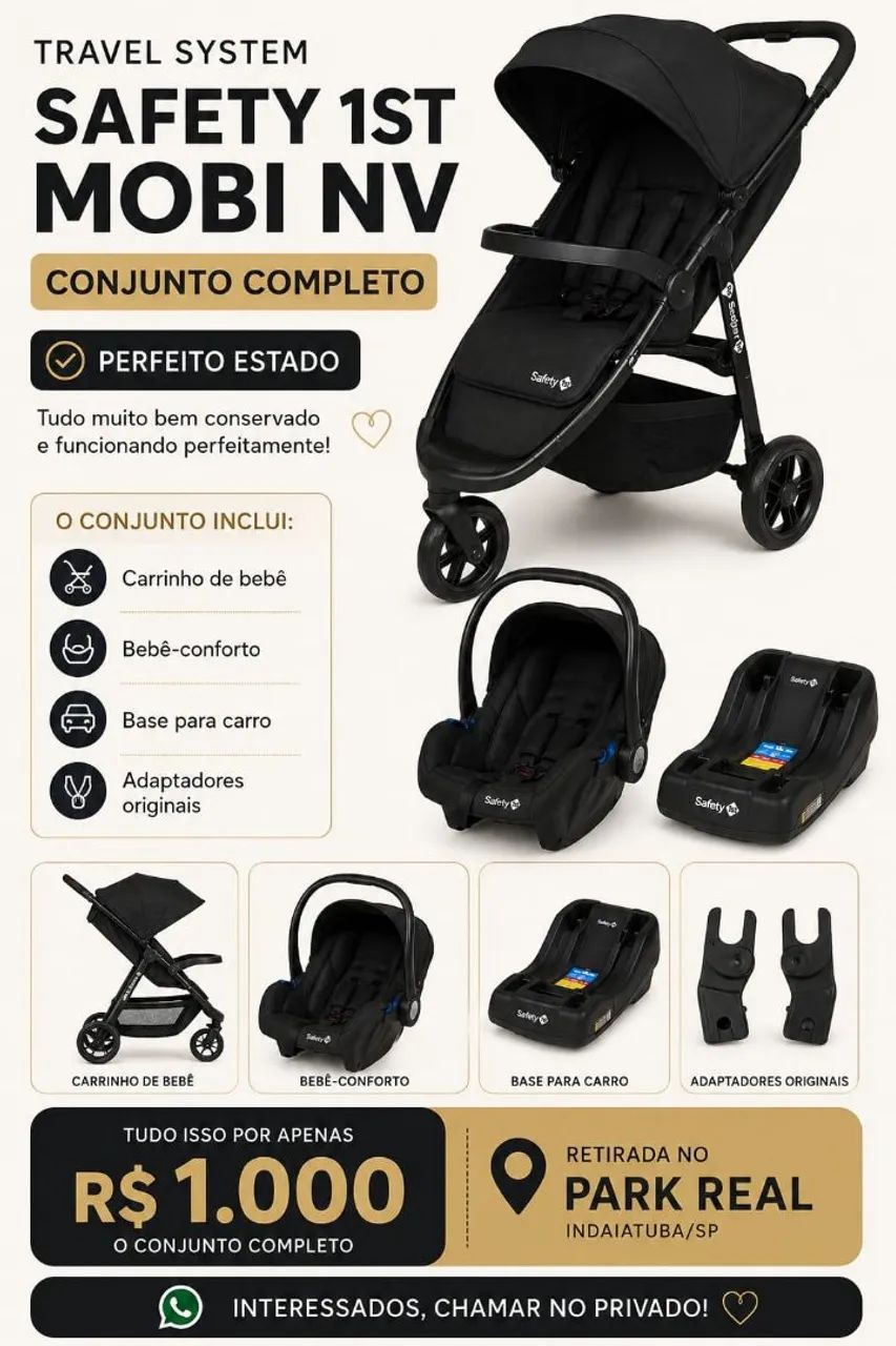 Carrinho de bebê + Moisés + Bebe conforto 1st Safety