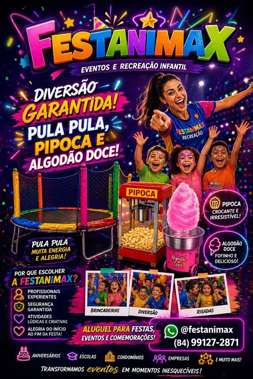 Recreação, Algodão-doce e  Pipoca 