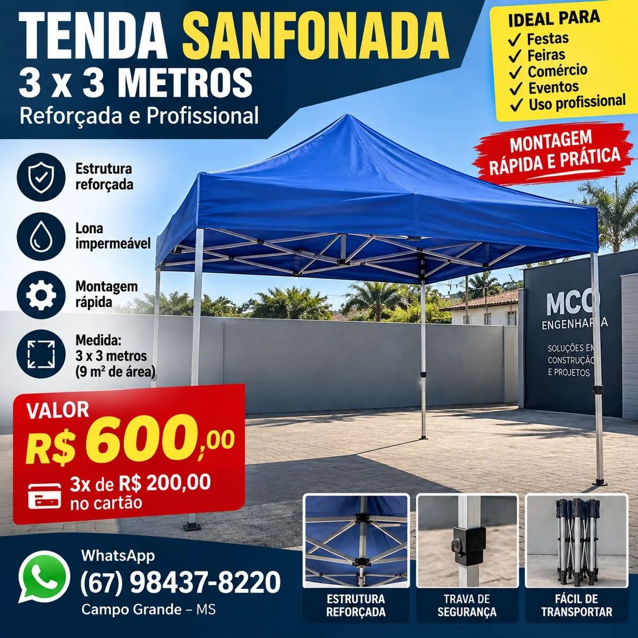 Tenda Sanfonada 3x3 reforçada 
