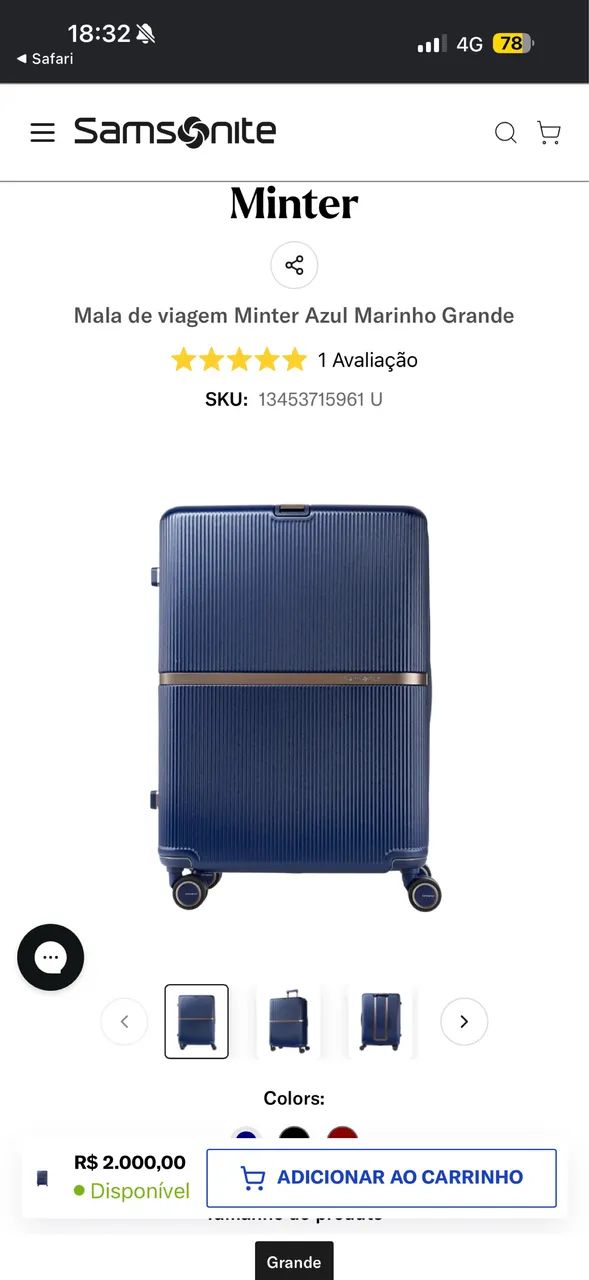 Mala de Viagem Samsonite / NOVA / 2000 REAIS NA LOJA