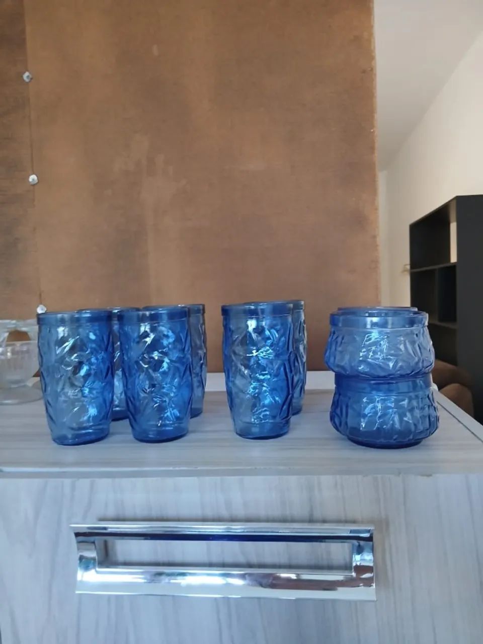 Copos de vidro e Potes de Sobremesa azul vidro
