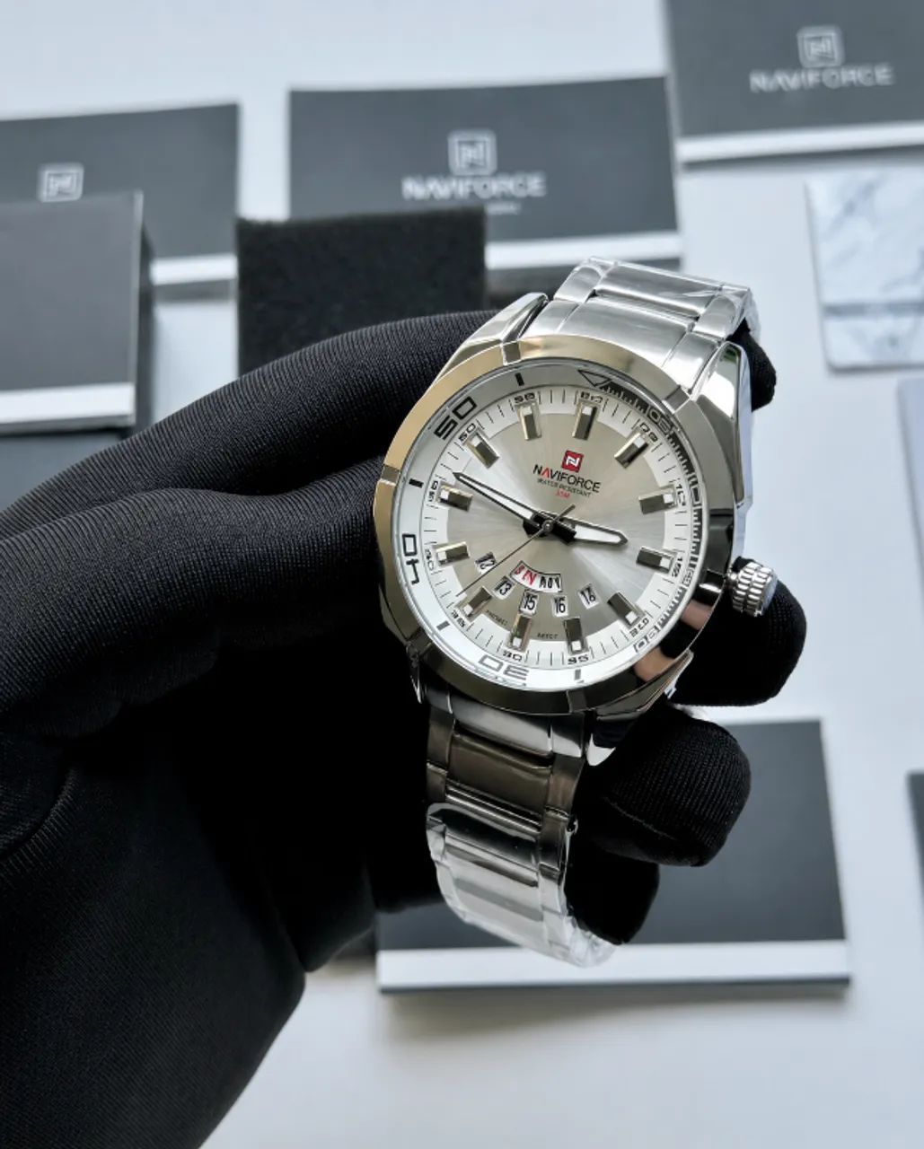 Relógio de Pulso Prata Branco  Naviforce NF9038 - Foto 5