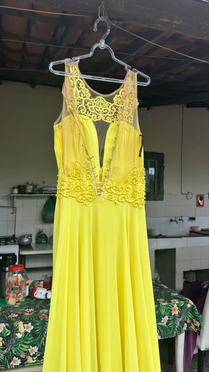 Vestido Longo Amarelo Renda e Chiffon - Foto 2