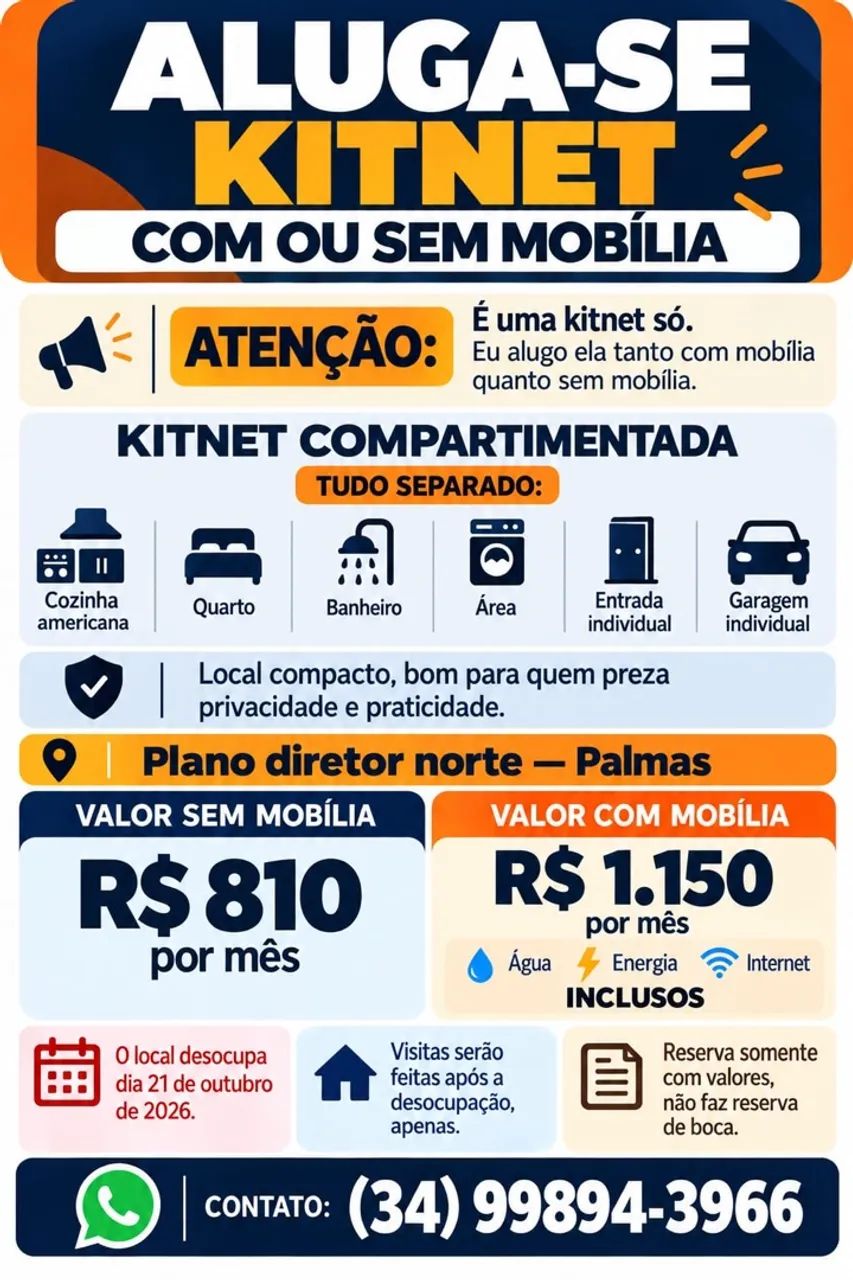 ALUGA-SE KITNET EM PALMAS - TO