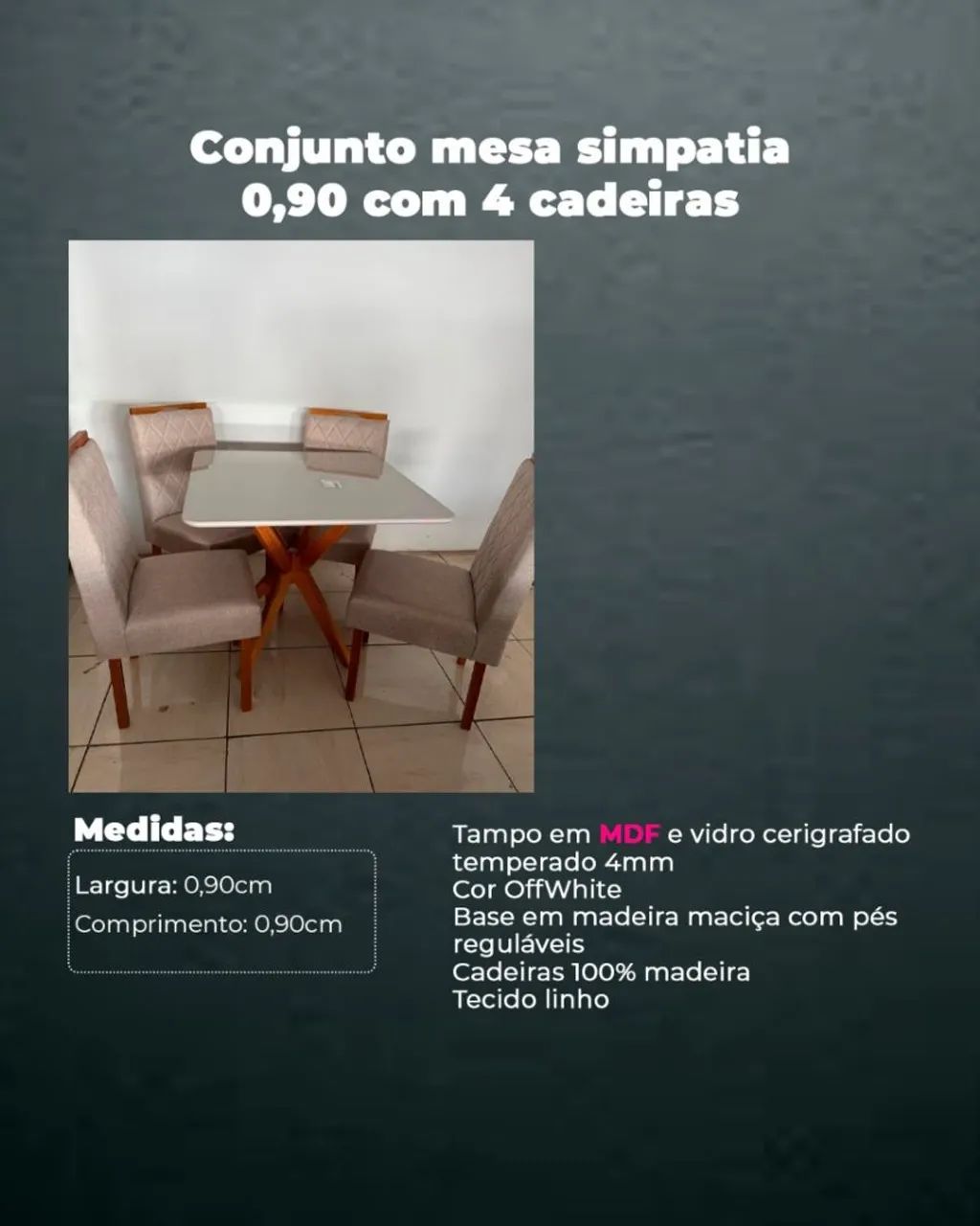 Mesa 4 cadeiras simpatia 0,90 100% madeira 
