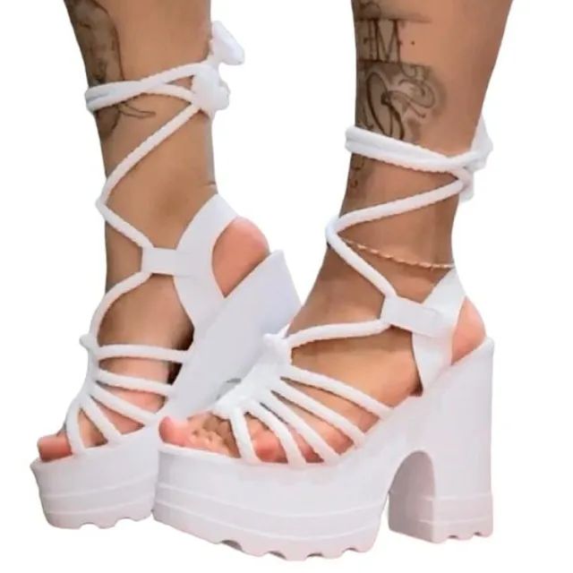 Sandália Tratorada de Salto Branca Amarração Super Confortável e Leve - Foto 5