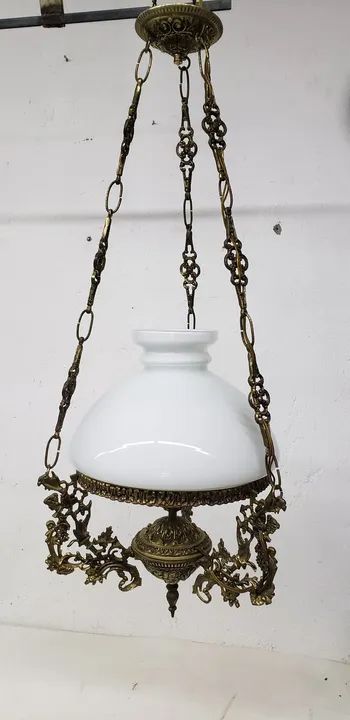 Lustre bronze opalina branca antigo 