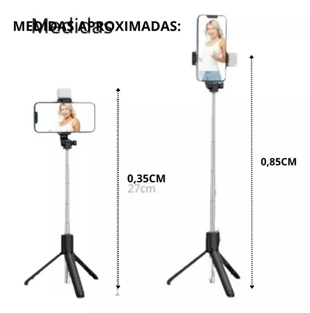 Selfiegram 1 Led Tripé Bastão 3 Em 1 Retrátil Android iPhone Cor Preto - Foto 3