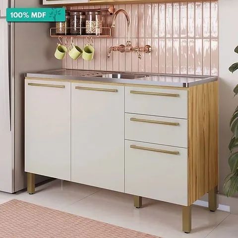 Balcão para Pia 120 cm Napoli Prime, 100% MDF - Ronipa
