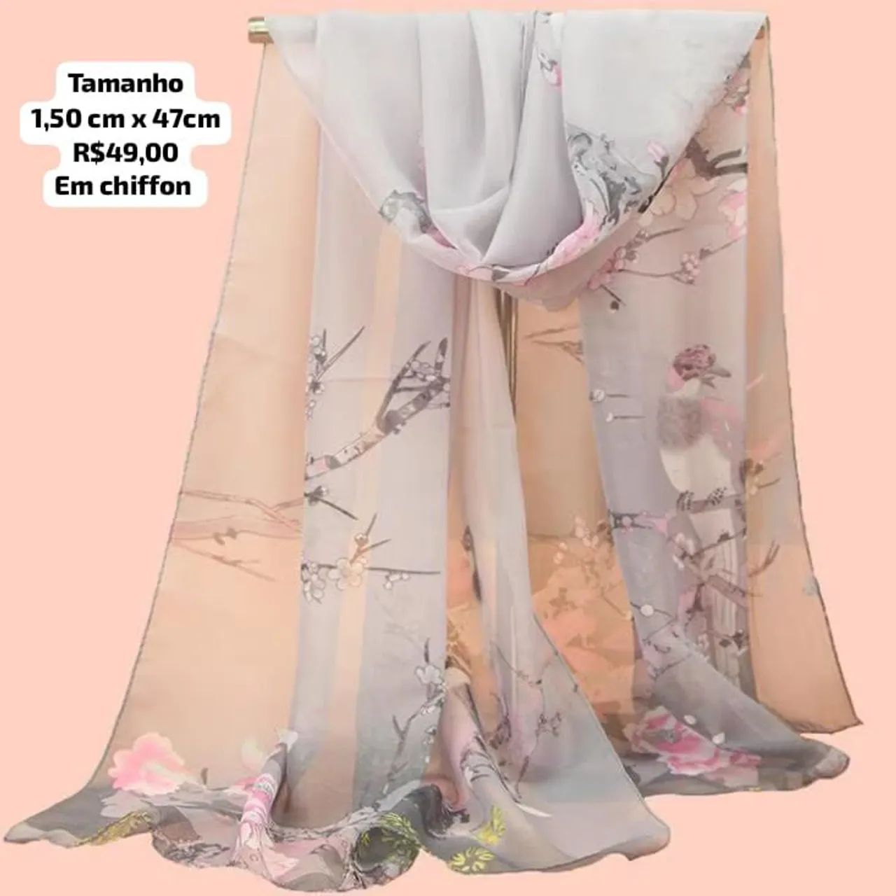 Lenço de Chiffon Floral - a cara da riqueza linha premium luxo  - Foto 4