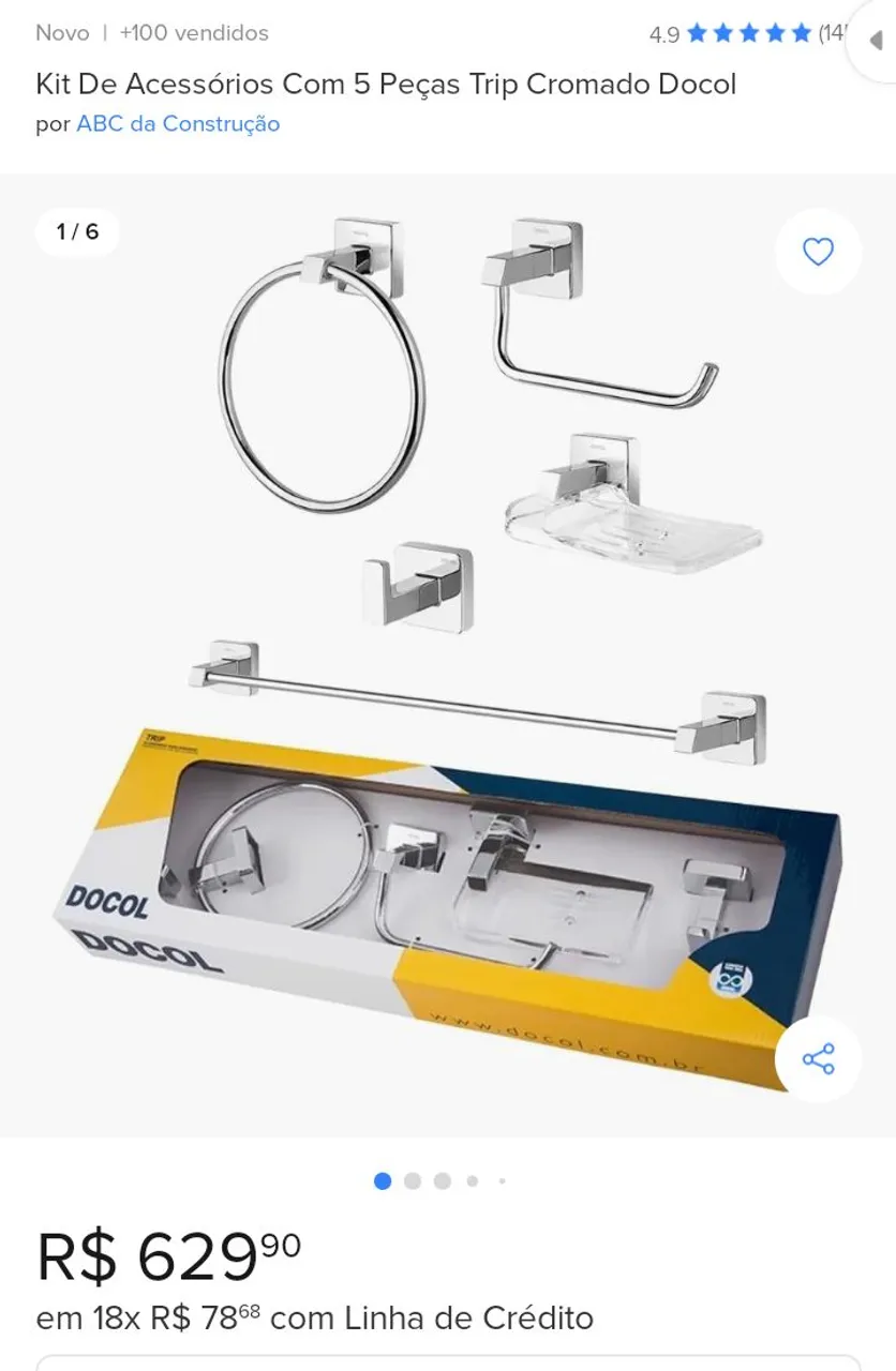 Kit de Acessórios com 5 peças Trip Cromado Docol
