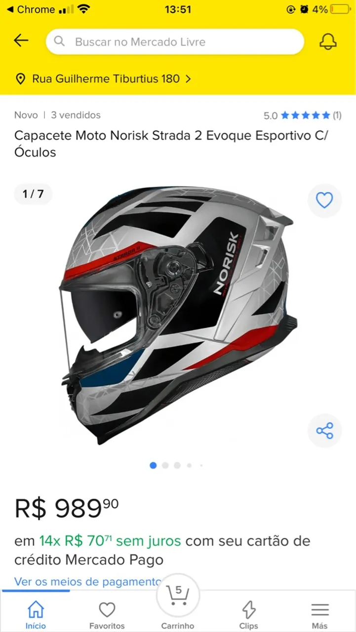 Capacete Moto Norisk Strada 2 Evoque Esportivo C/ Óculos