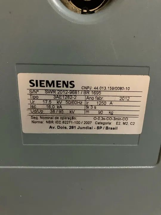 Disjuntor Sion 1250A/17.5Kv Siemens   - Foto 2