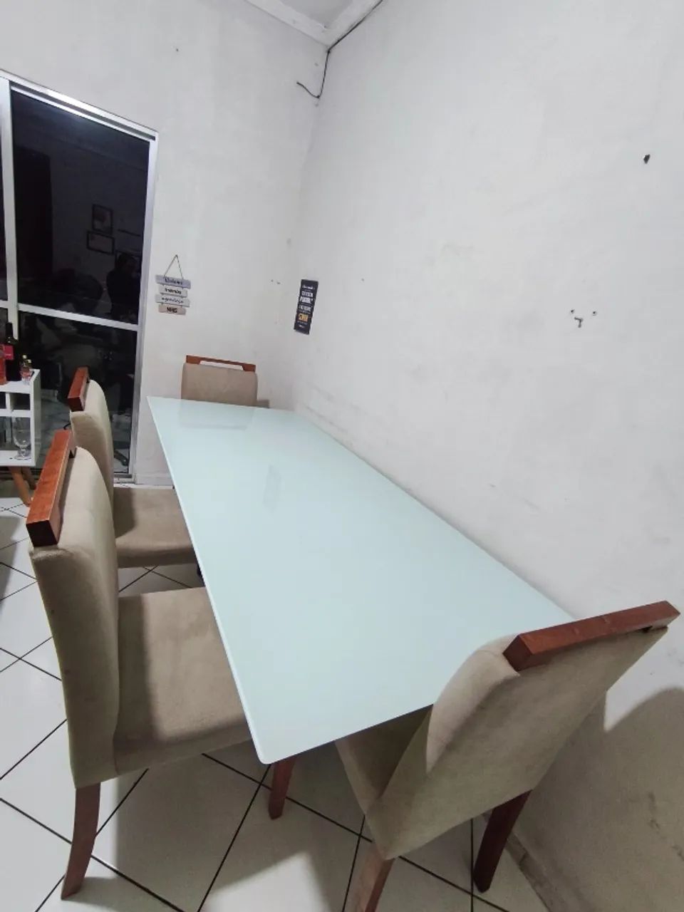 Mesa de jantar de vidro retangular 