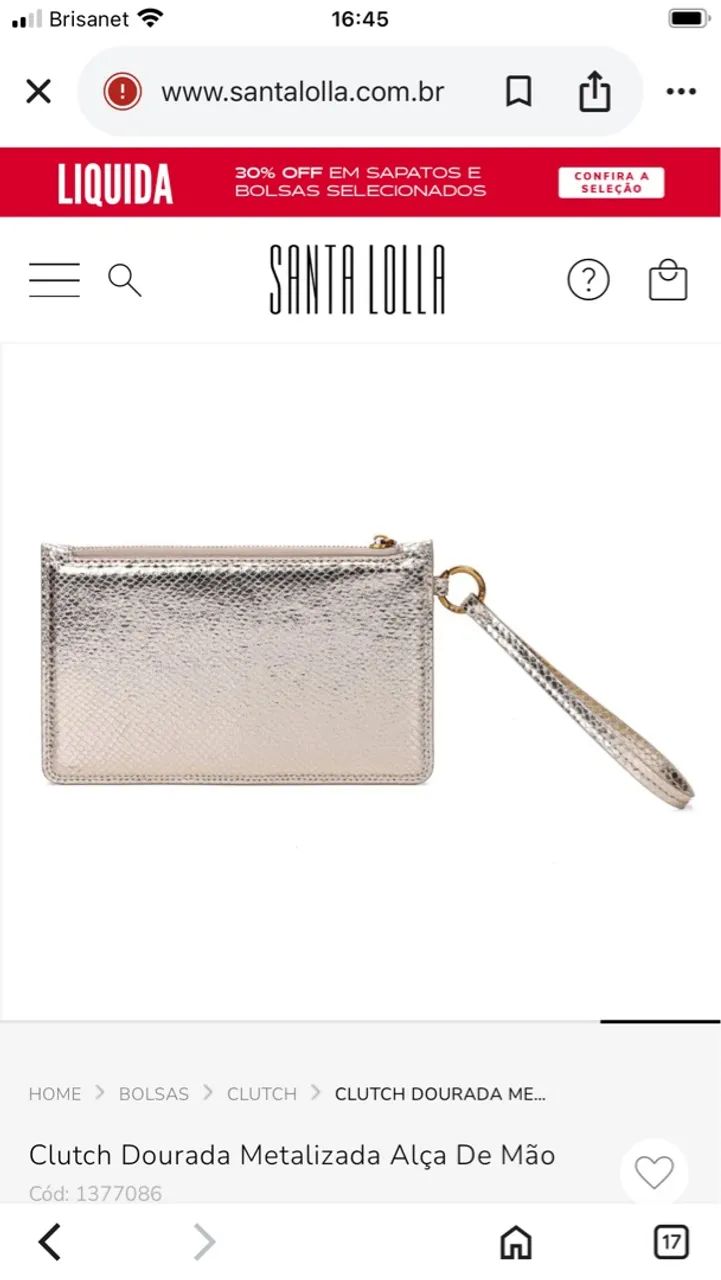 Clutch Dourada Metalizada Santa Lolla - Foto 2