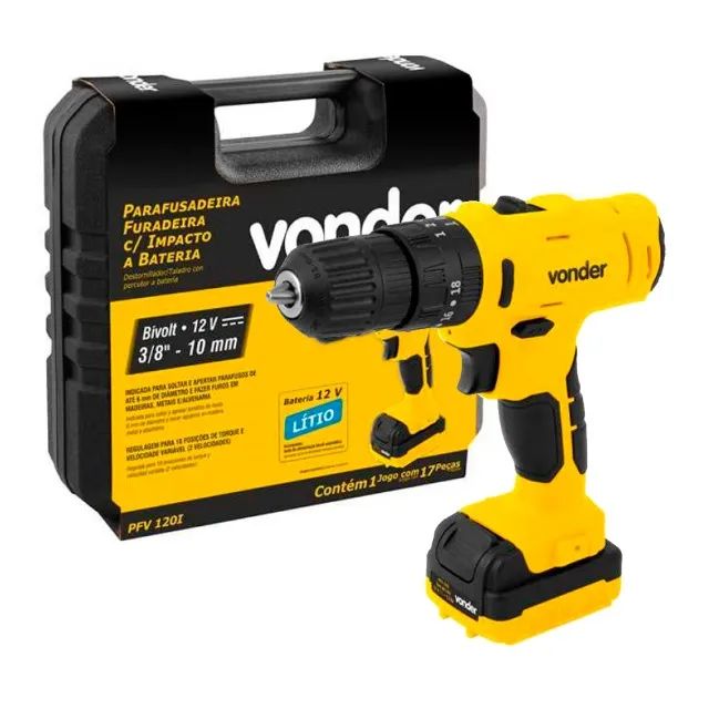Parafusadeira Furadeira de Impacto 12V 1.3Ah Bivolt Maleta com Acessórios Vonder PFV120I