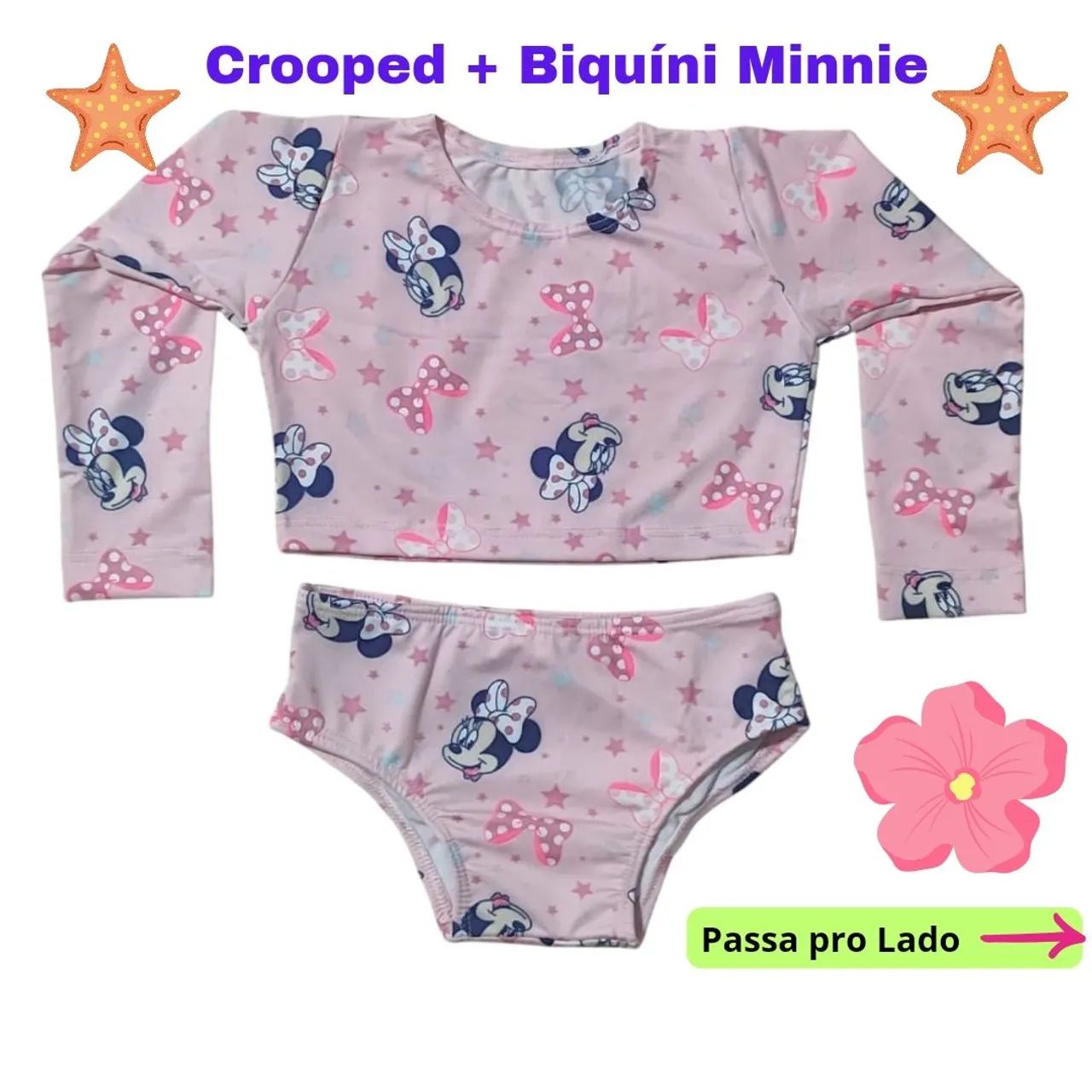Kit 2 peças: Biquíni para Meninas + Blusa Cropped Manga Longa - 4/5 anos - Proteção 50uv+ - Foto 4