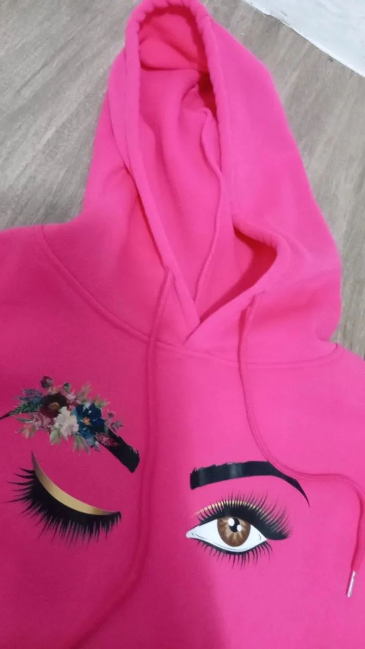 Blusa de Moletom Rosa Shein com Estampa de Olho,Nova,flanelada M - Foto 3