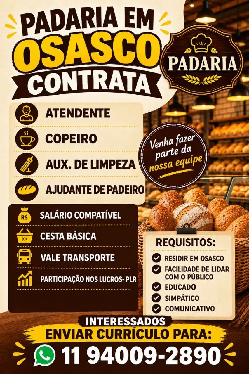 PADARIA EM OSASCO CONTRATA 
