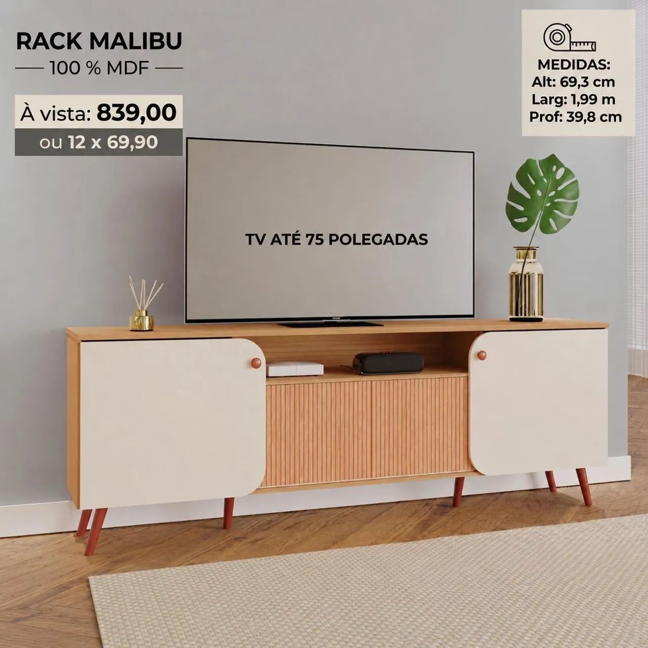 PROMOÇÃO URGENTE - Rack Malibu 100% MDF para Tv com até 75 POLEGADAS  - Foto 2