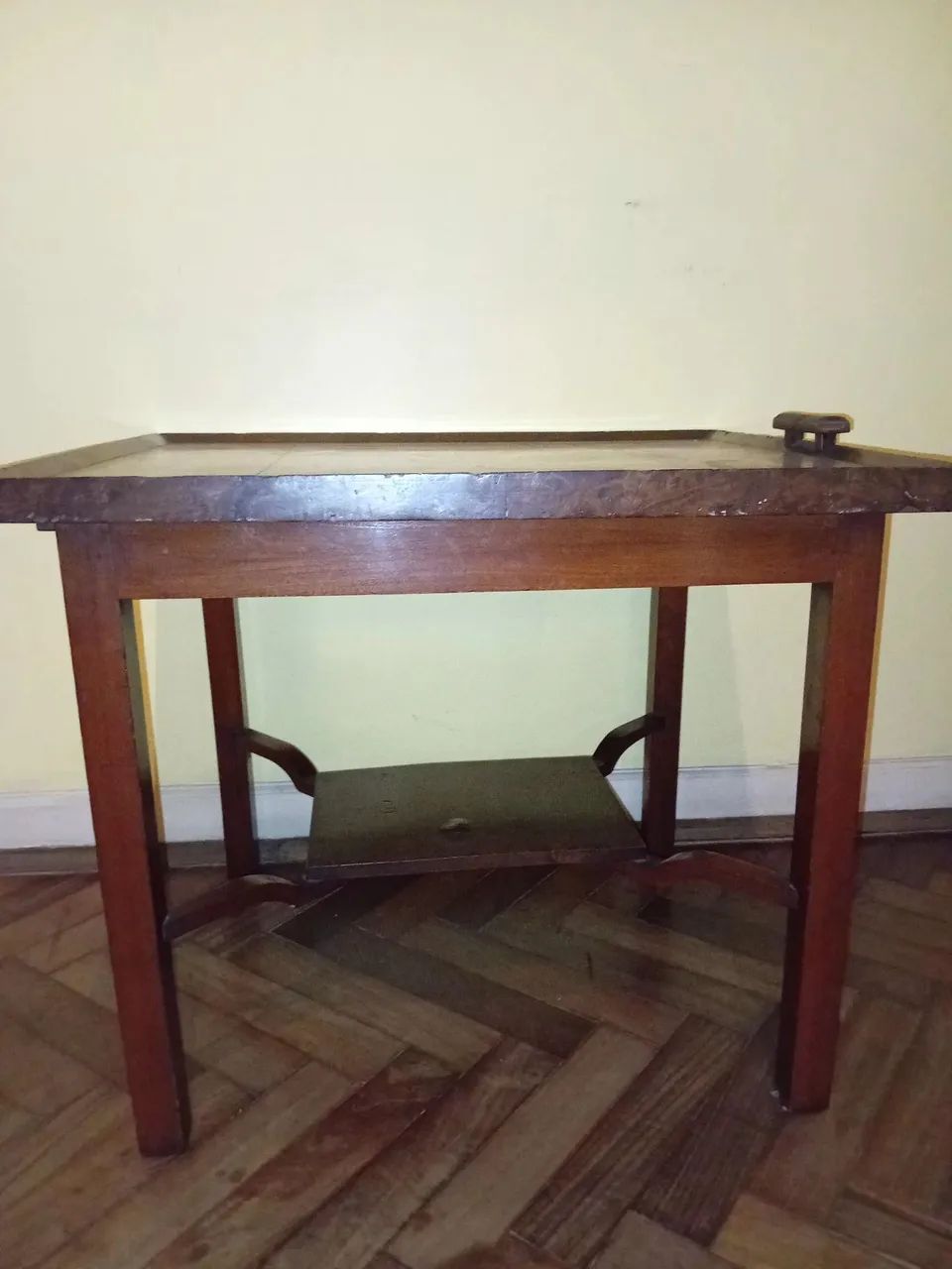 Mesa lateral madeira maciça,  estilo bandeja com mosaico 