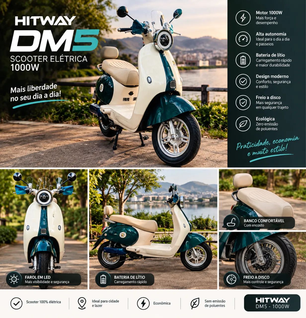 Scooter elétrica 1000w hitway DM5 - Foto 3