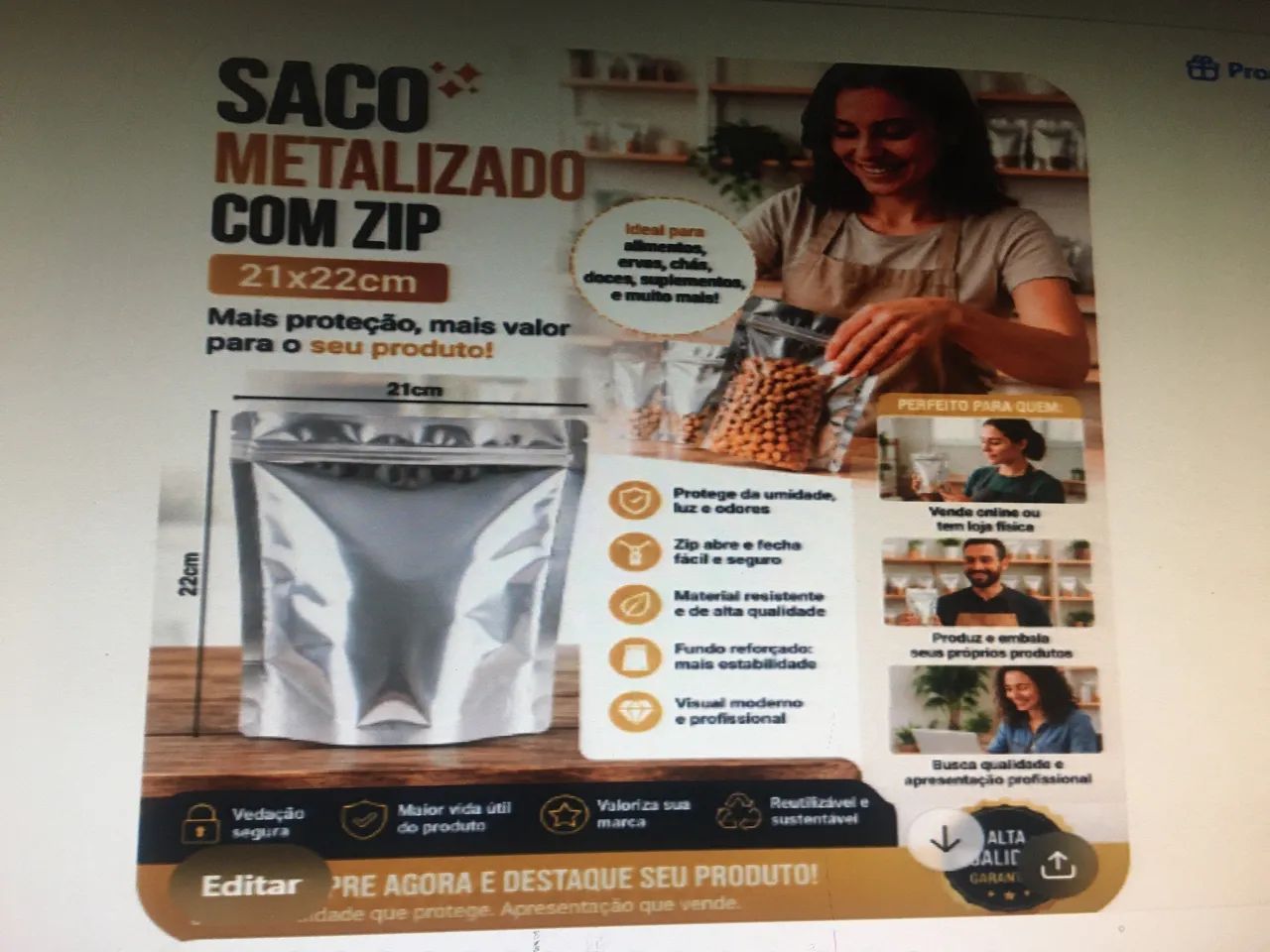 Saco metalizado sem visor 21 x 22