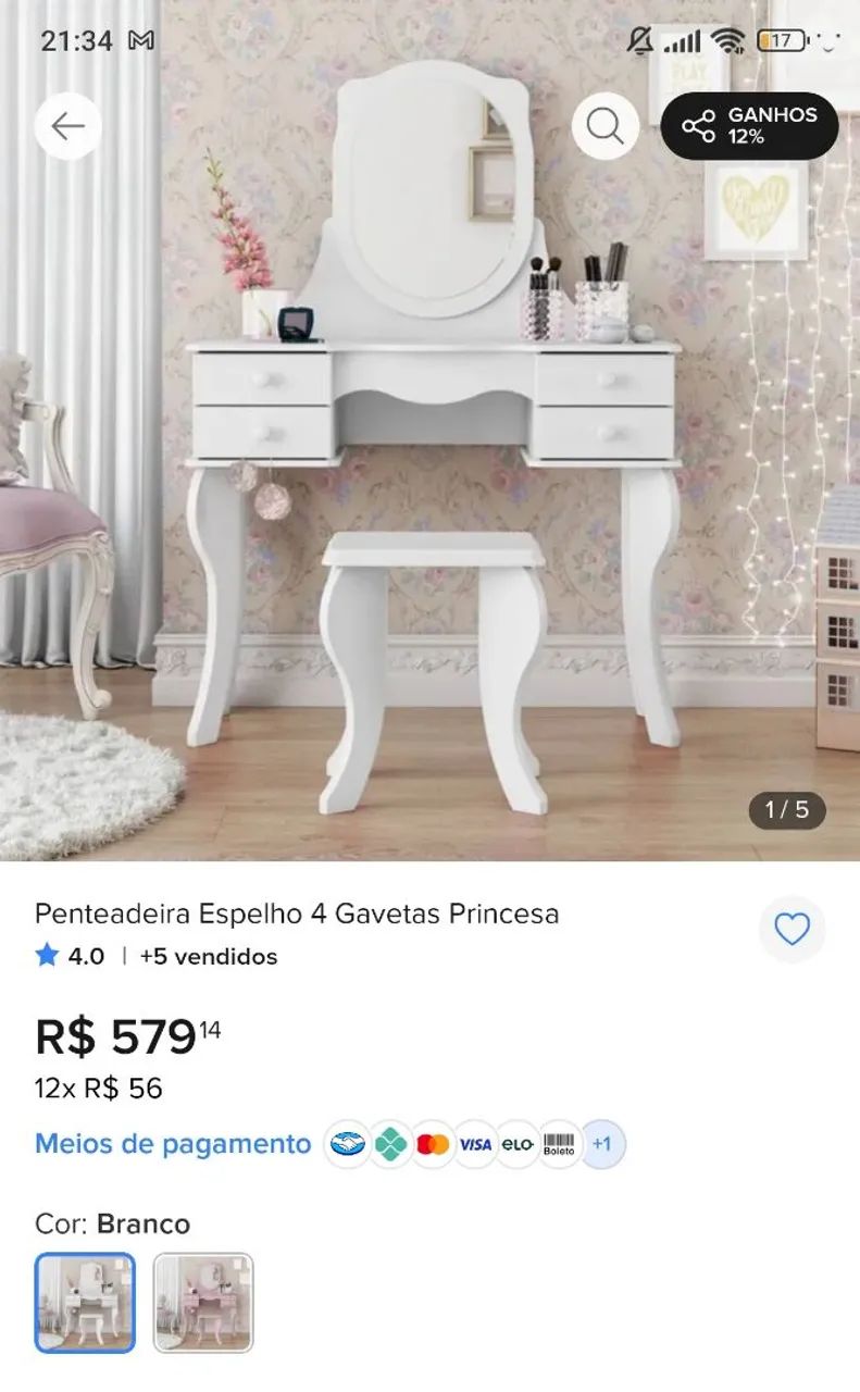 Penteadeira princesa 4 gavetas com espelho - Foto 3