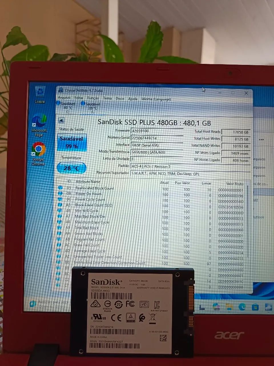 Ssd SanDisk de 480gb funcionando perfeitamente com windows 1 instalado. - Foto 4