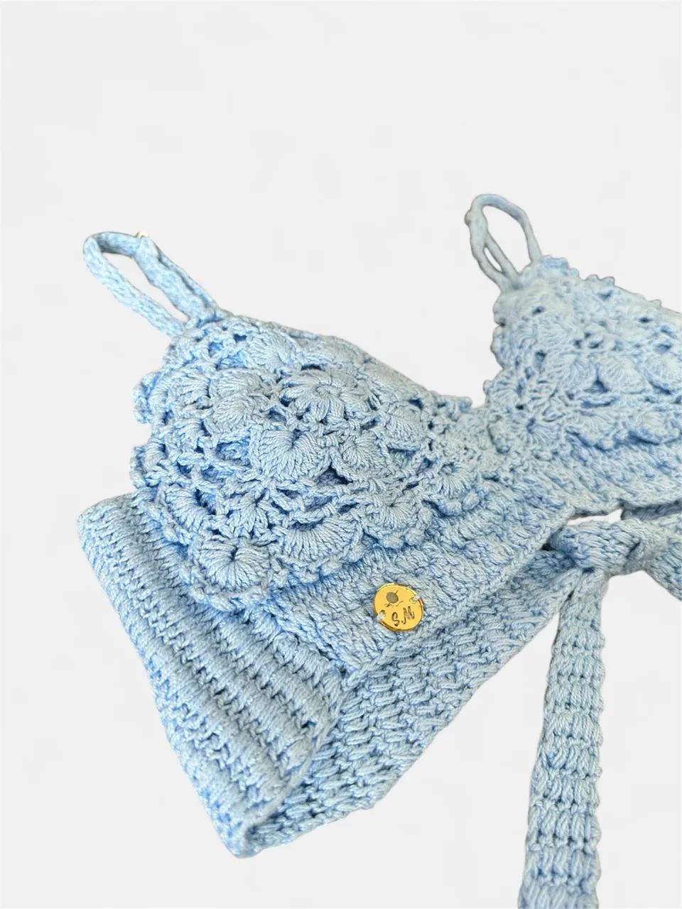 Bralette Crochê Boho Chic Azul Pastel - Foto 3