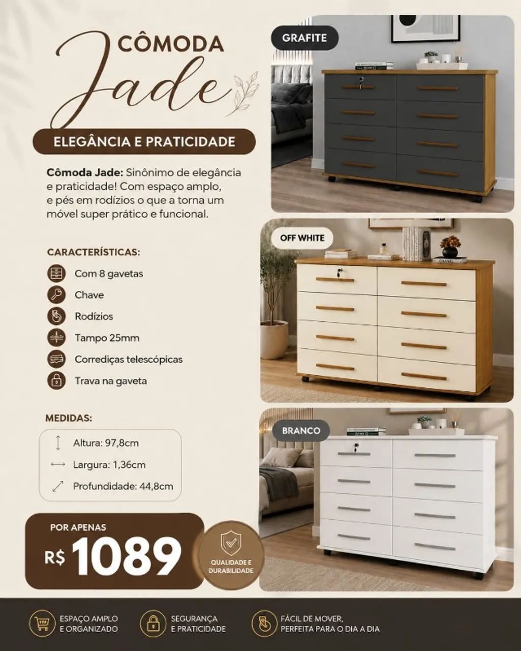 Cômoda Jade - Consultar cores disponiveis