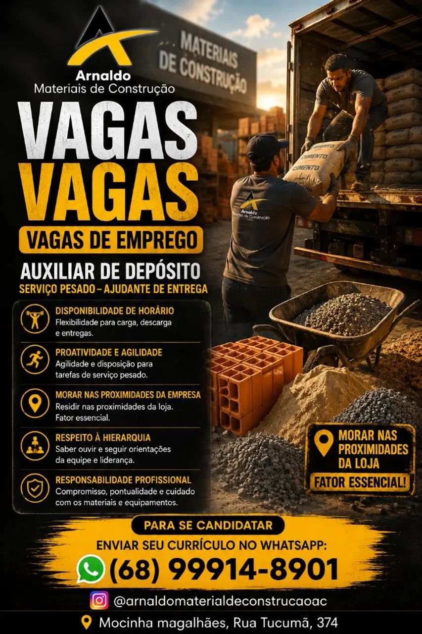 Auxiliar de entrega, vaga destinada a homens.