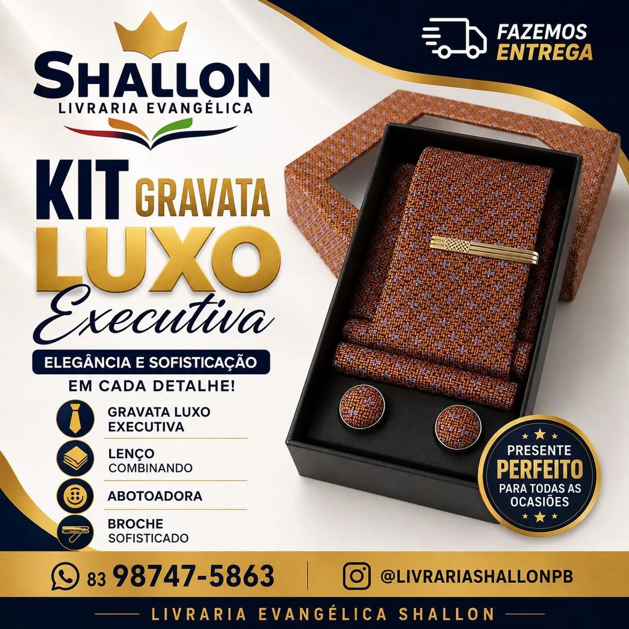 Kit Gravata + Lenço + Abotuadora Luxo + Broche - Foto 2