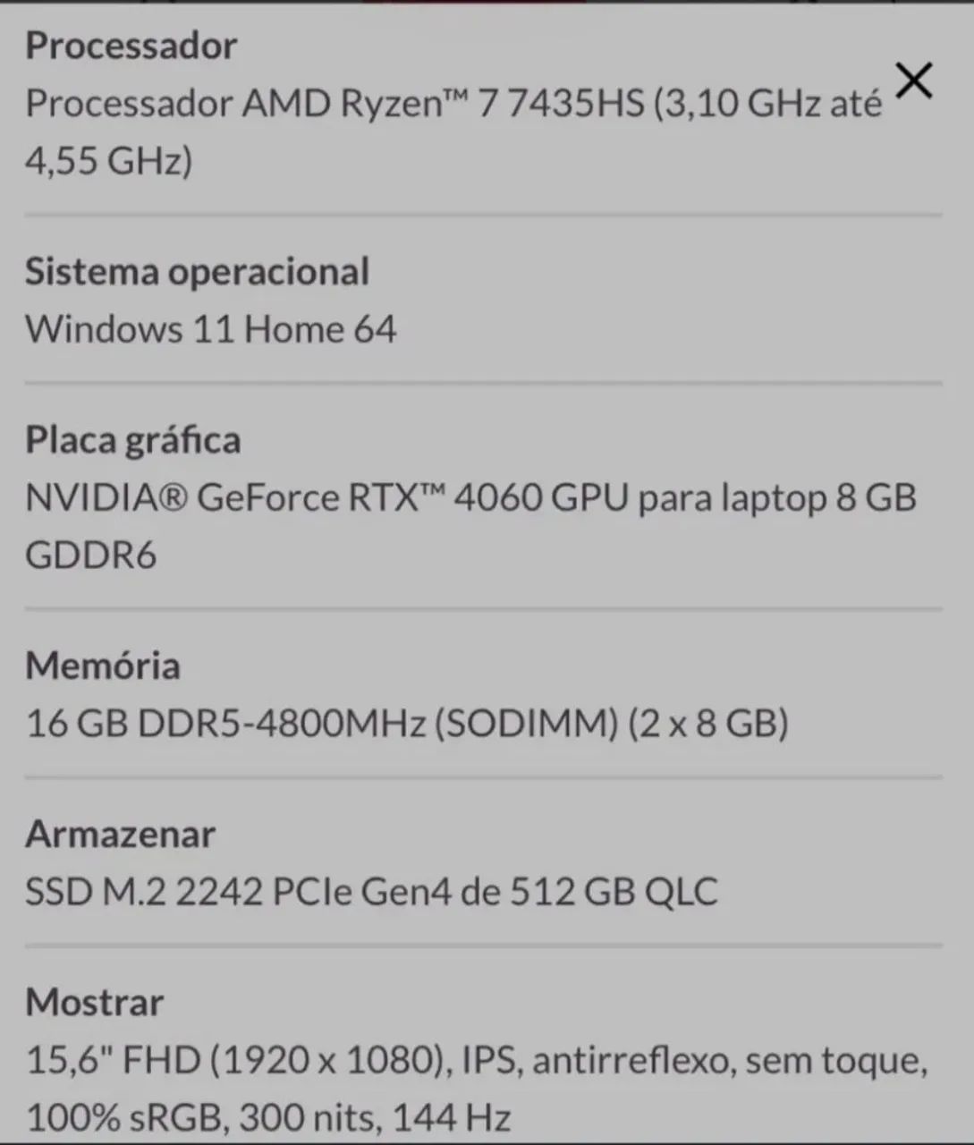 Notebook Ryzen 7 7435hs 16GB DDR5 NVIDIA RTX 4060 - Foto 4
