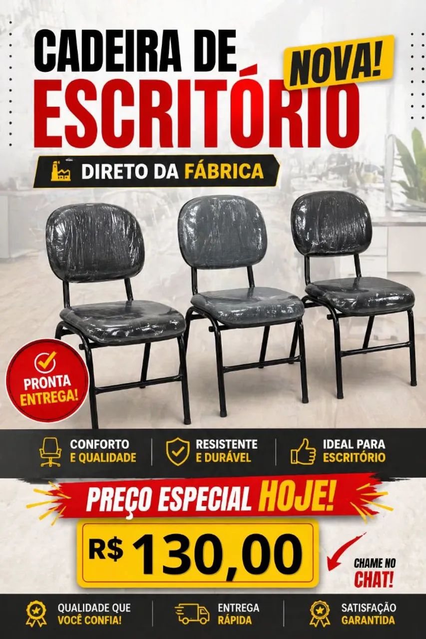 Cadeira Fixa para Escritório, Confortável e 100% Nova 