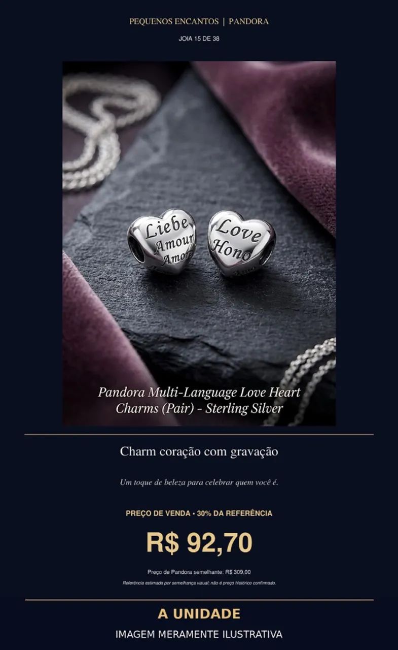 Charm coração com gravação