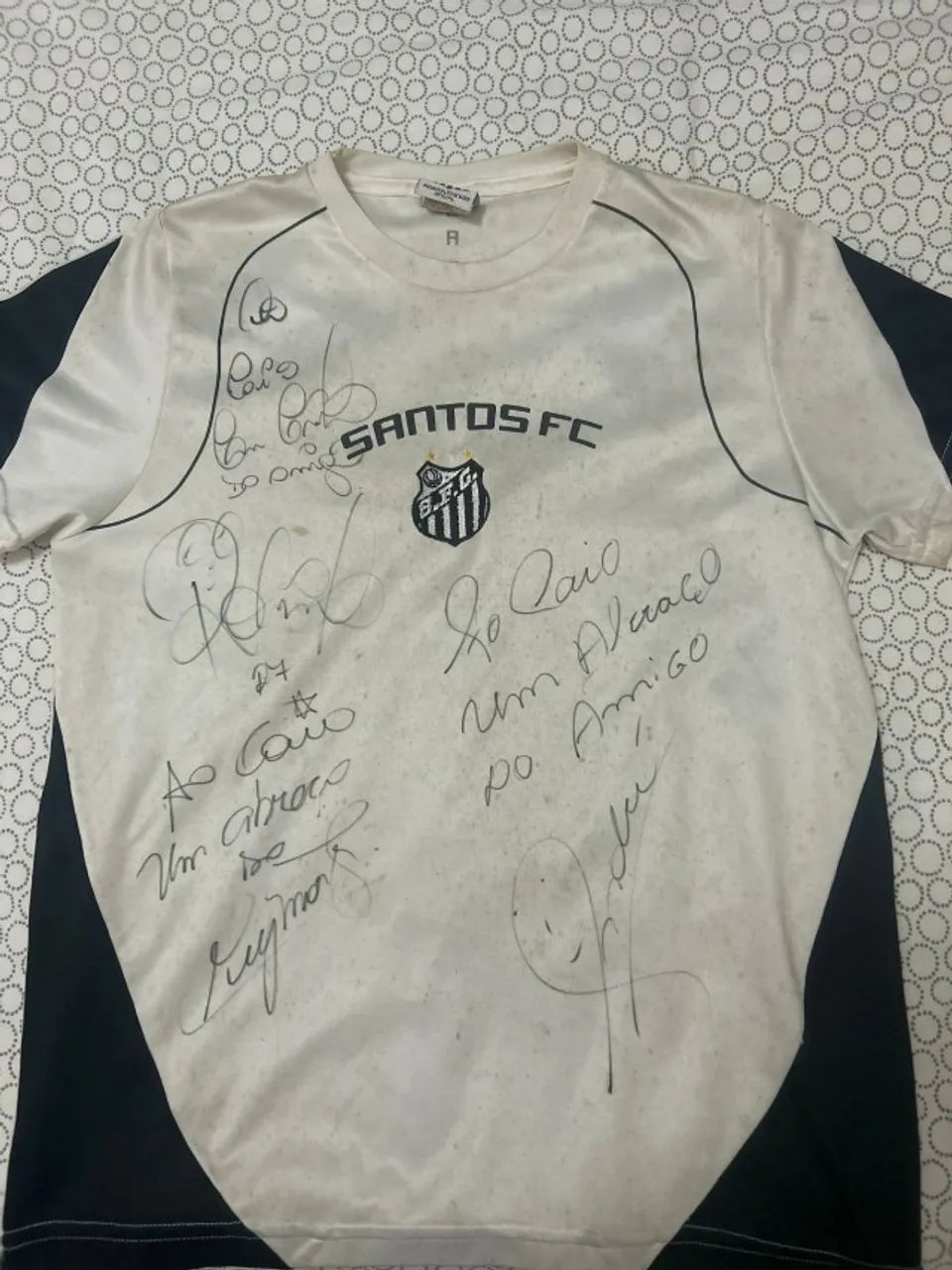 Camiseta Oficial do Santos 2012 infantil autografada por Neymar, Robinho, Andre, Elano e F