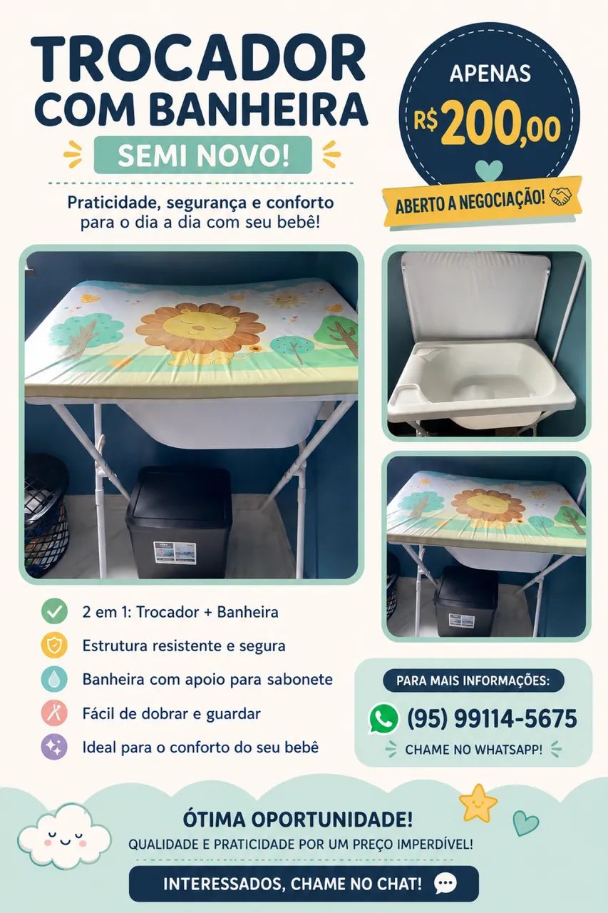 Vende-se trocador com banheira.