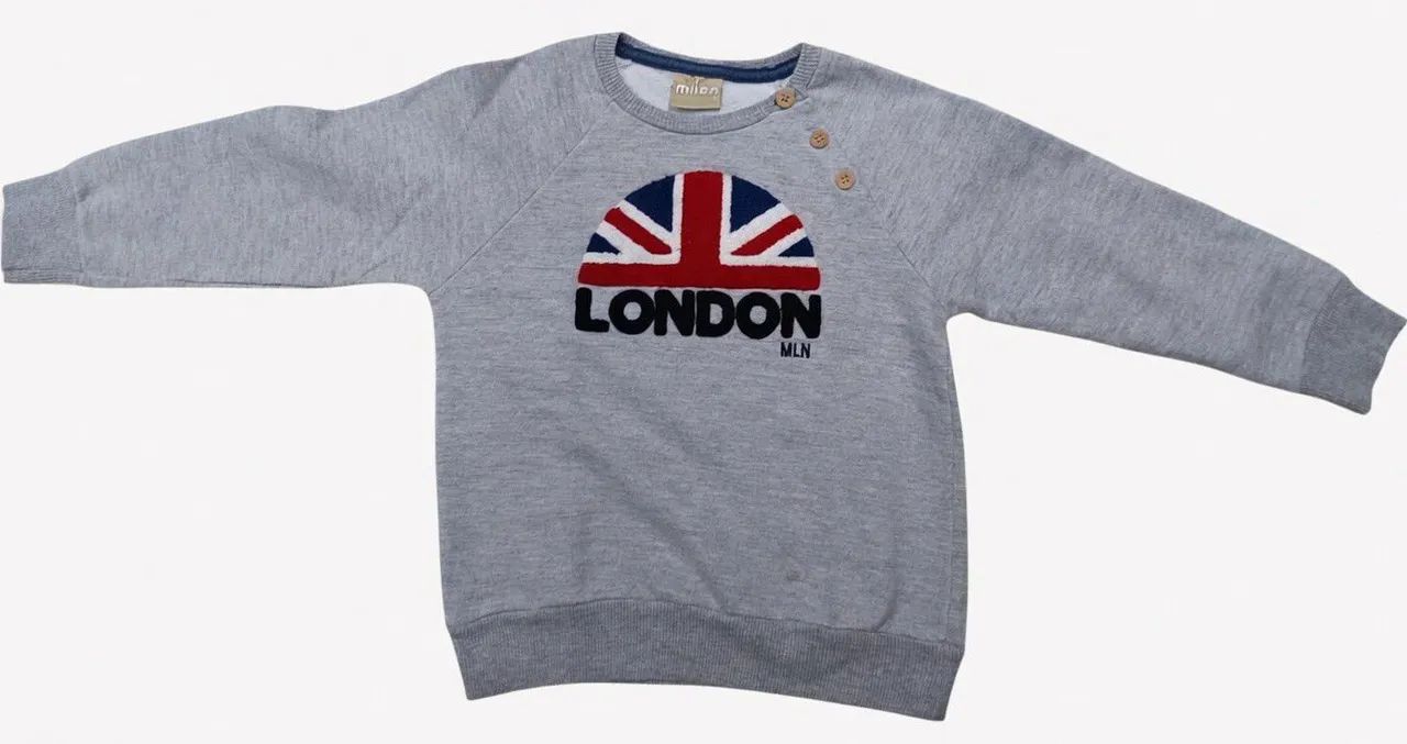 Blusa Moletom Infantil Milan "London" Cinza Mescla - Estampa Bandeira Reino Unido