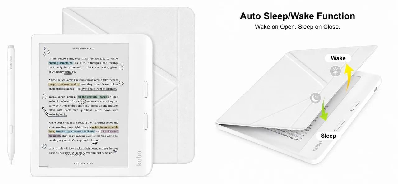 Kobo Libra Colour 7+ Caneta Kobo Stylus 2 + Capa branca